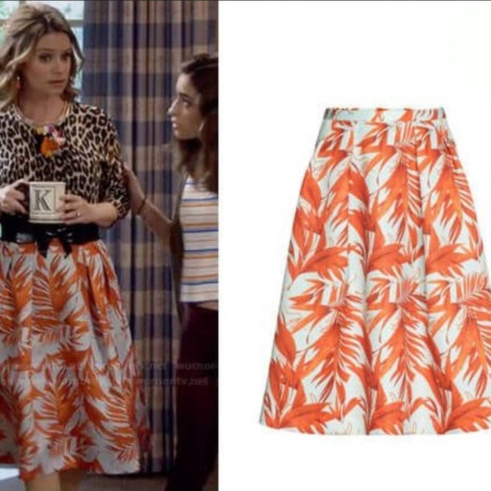 Blue & Orange Tropical A-Line Skirt